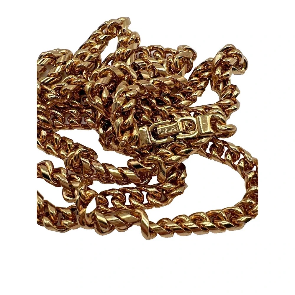 Vintage Signed Christian Dior Gold Plated Curb Link Chain Necklace 32" 5mm - Picture 2 of 4